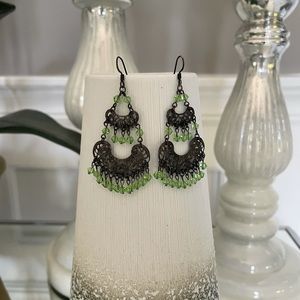 Green Beaded Chandelier Drop Earrings